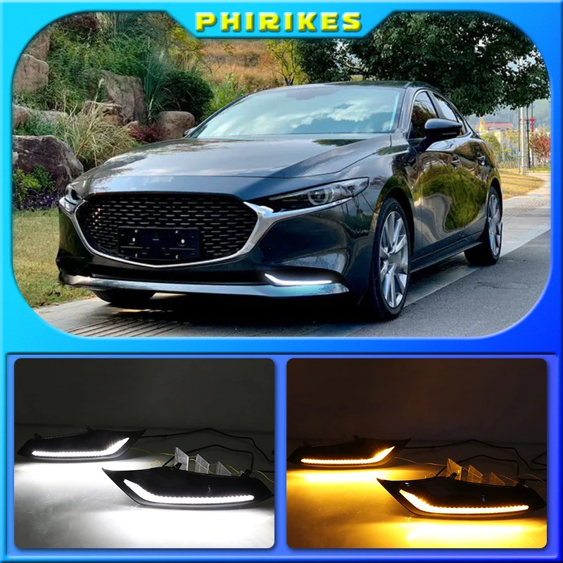 

2Pcs DRL for Mazda 3 Axela 2019 2020 LED car Driving daytime running light fog lamp with flow yellow turn Signal