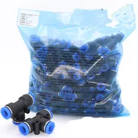 100Pcs/bag PE Pneumatic Pipe Fittings Plastic T Type 3-way for 4mm 6mm 8mm 10mm 12mm 14mm 16mm Tube Quick Connector Slip Lock