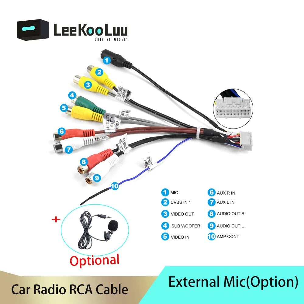 Leekooluu Android радио автомобильный RCA выход провод внешний микрофон адаптер