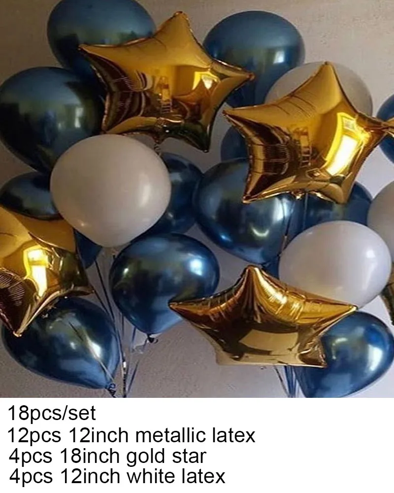 blue and gold Серебряные шары из латекса цвета металлик набор воздушные шары ко дню рождения Хромированные Металлические Свадебные украшения день рождения для взрослых Золотая Звезда поставки - Цвет: blue and gold