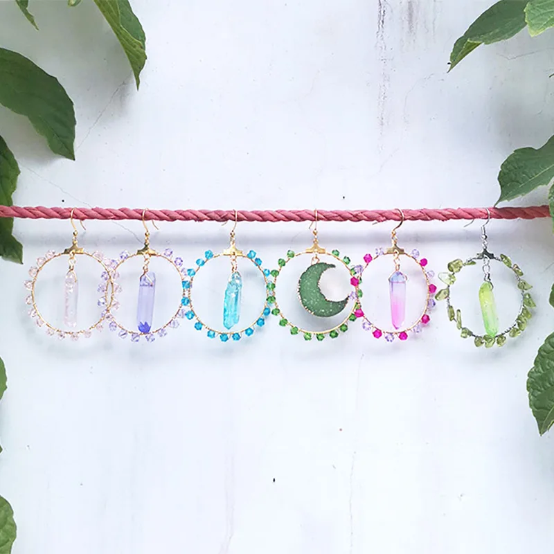 Серьги кулон из природного кварца сказочные сердечки Богемские и хиппи