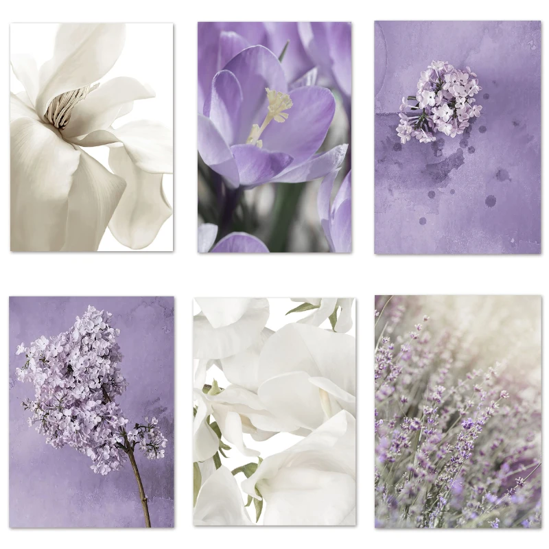 

Wall Art Canvas Painting Simple Purple Flower Beach Sea Lavender Lily Magnolia Painting Nordic Aesthetic Home Room Decoration