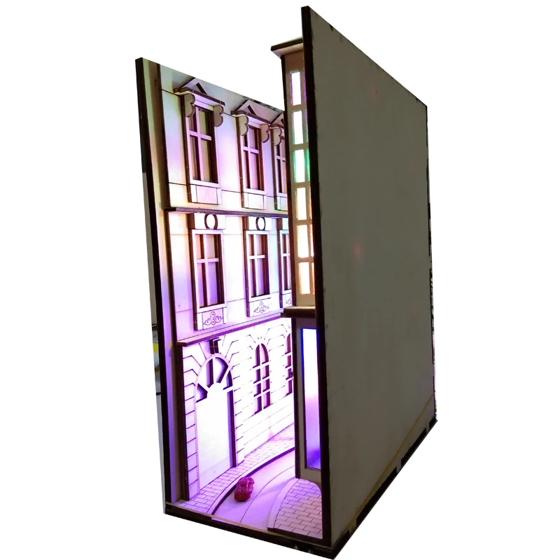 Dropshipping DIY KIT Diagon Street Bookends Alley Wooden Book Nook Art Bustling City Removable Led Bookshelf Gift |