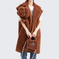 vs5504 max teddy bear wool high end winter long women brand coat oversize fur sleeveless coat grain flowers doll alpaca vest