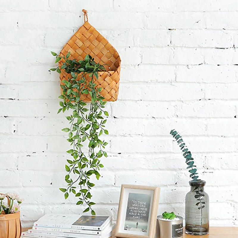 

003-Handmade Wicker Flower Basket Green Vine Planter Hanging Planter Wall Container Garden Plant Basket