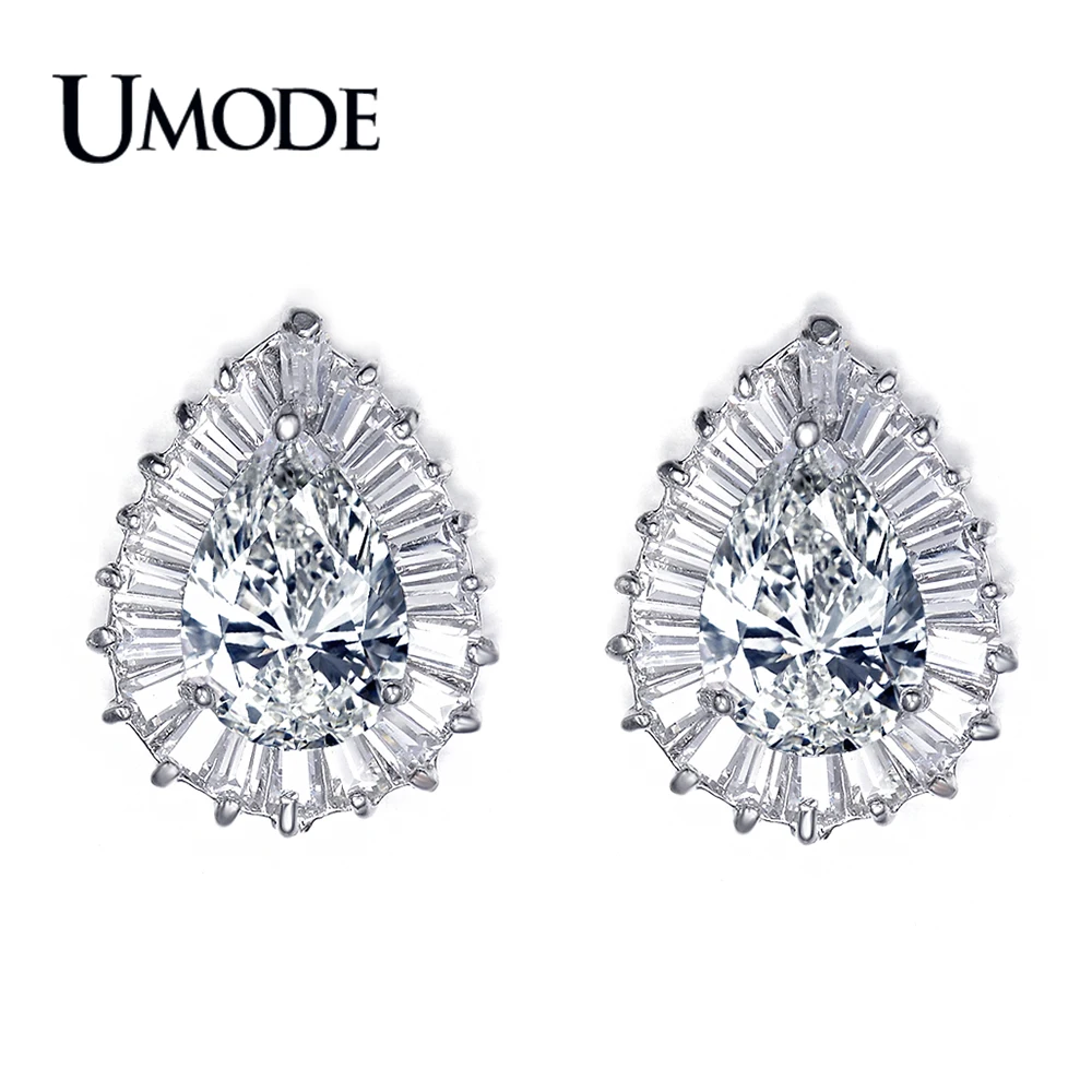 Женские серьги-гвоздики с фианитом UMODE серьги цвета белого золота высокого