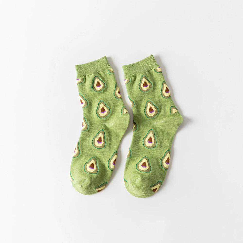 12 Pairs/Lot Cute Woman Socks Girl’s Cartoon Fruit Avocado Peach Funny Cotton Socks Ladies Comfortable Soft Casual Long Socks