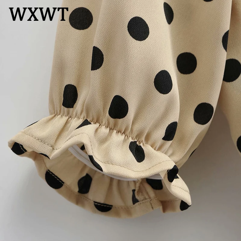 

WXWT 2021 Summer Women Wave Point Short Sleeve Dress Chic Square Collar Rear Back Hollow Out Female Elegant Mini Dress Vestidos