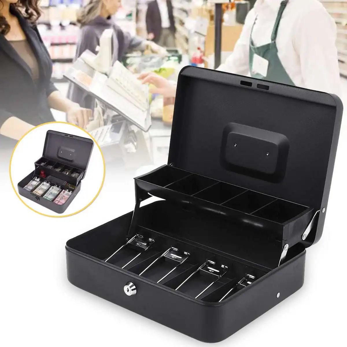 12 дюймов металлическая копилка замок для ключей мелкая монета денежный ящик