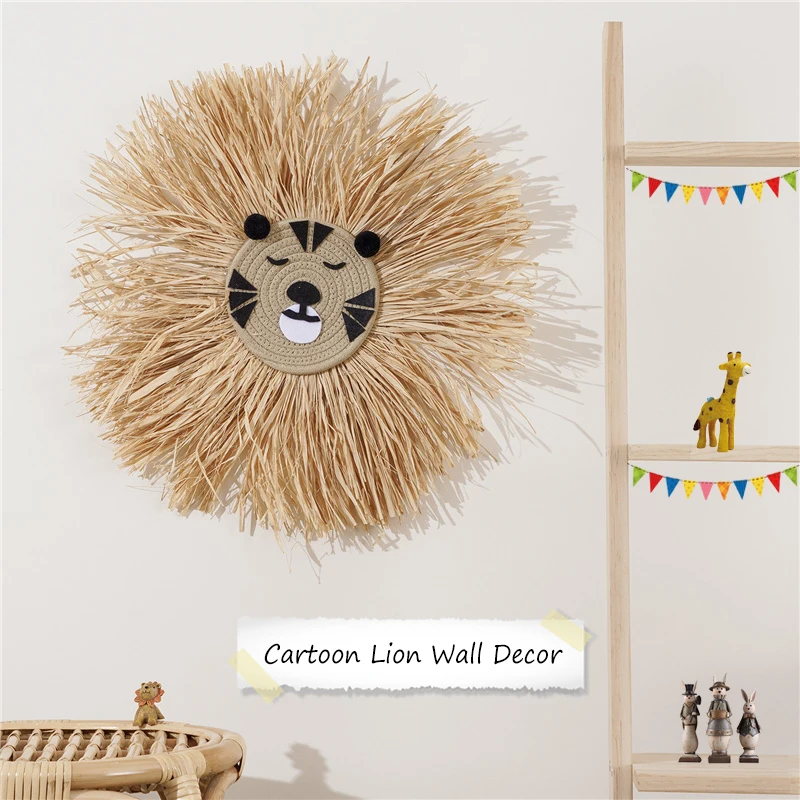 

Kids Room Decor Cartoon Lion Wall Hanging Decoration Hand Woven Cotton Thread Weaving Animal Head Ornament Children Baby Gift