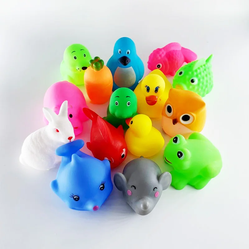 10 Pcs/set Baby Cute Animals Bath Toy Swimming Water Toys Soft Rubber Float Squeeze Sound Kids Wash Play Funny Gift