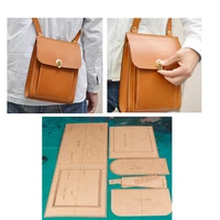 diy leather craft shoulder bag die cutting kraft paper sewing pattern english version template 18x22x8cm