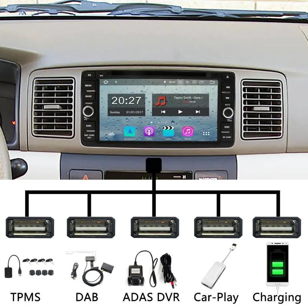 5 USB порт PX6/Восьмиядерный Android 9,0 автомобильный DVD для Toyota Kluger Allion Celica Yaris 2009 Alphard Land Cruiser 100 4500 Автомагнитола