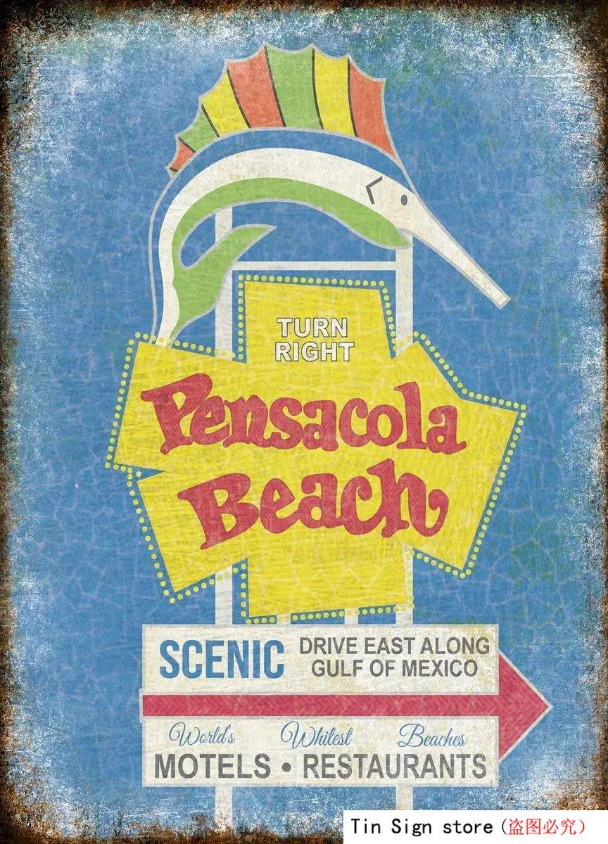 Оловянный знак Pensacola пляж Винтаж элегантный. Металлический алюминиевый