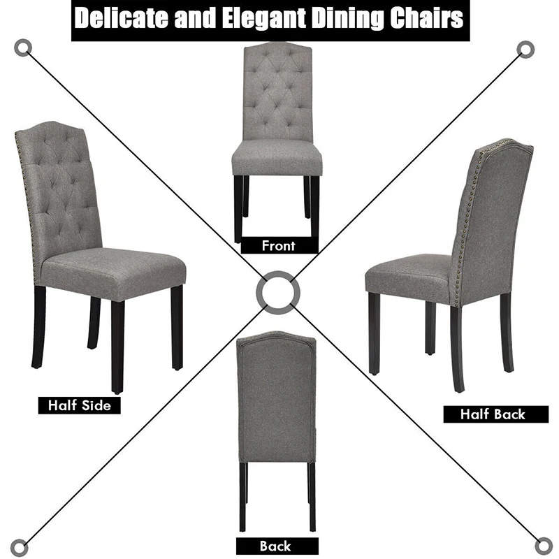 

Set of 2 Tufted Upholstered Dining Chair Soft Sponge Breathable Linen Fabric Ergonomically Curved Backrest Dining Chairs Set
