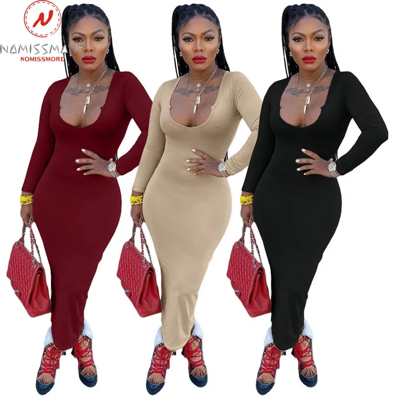 

Fashion Women Solid Color Pencil Dress for Streetwear Patchwork Design V-Neck Long Sleeve Mid Waist Autumn Slim Hips Long Dress