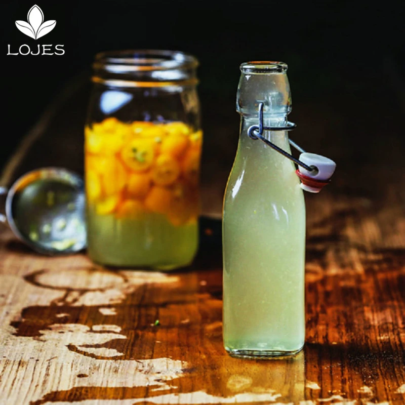 Бутылка для воды Квадратная бутылка сока с пряжкой лимонного кухонная