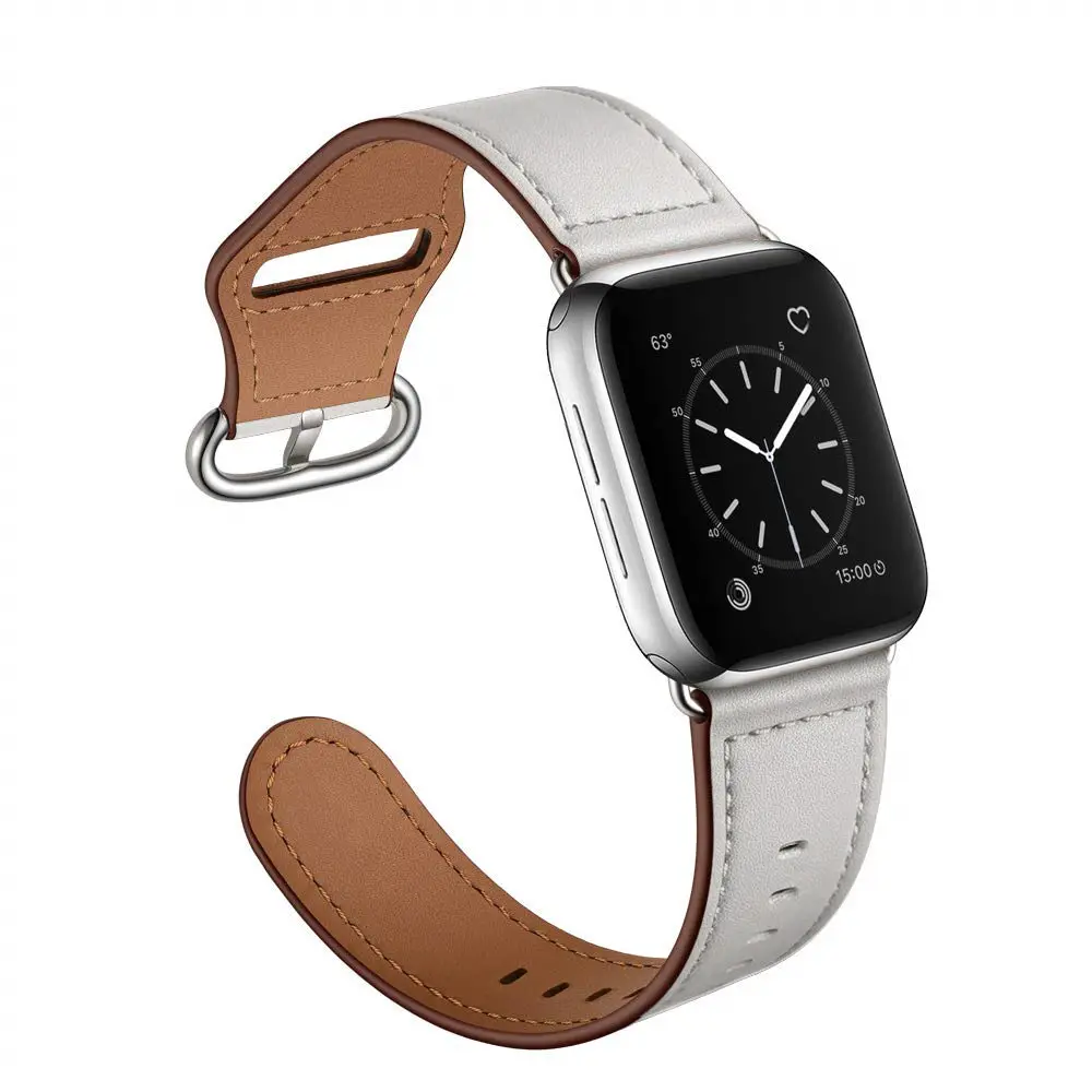 gray Кожаный ремешок для Apple watch 44 мм 40 мм iWatch 42 мм 38 мм браслет для часов из натуральной кожи Apple watch 5 4 3 2 1 - Цвет ремешка: gray