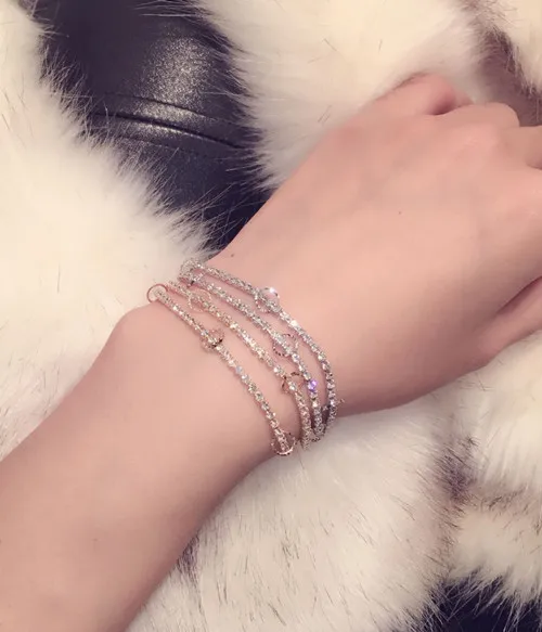 Женский браслет с фианитами цвета розового золота и серебра 2020 пробы свадебное