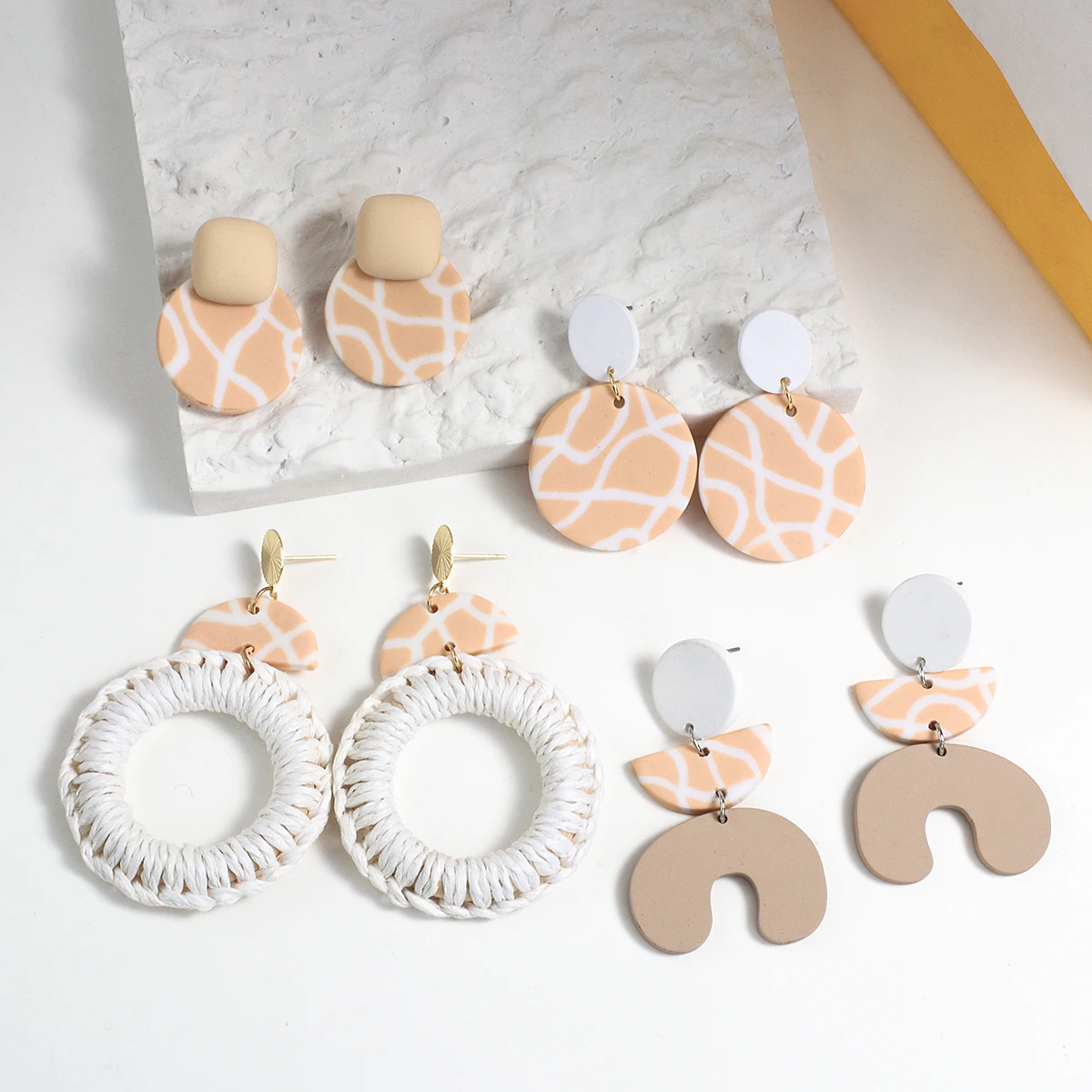 

Lifefontier Trendy Multi Color Layered Geometric Knit Polymer Clay Drop Earrings For Women Minimalist Acrylic Earring Jewelry