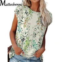 womens fashion o neck short sleeve tops casual floral print pullover summer loose large size street all match ladies t shirt