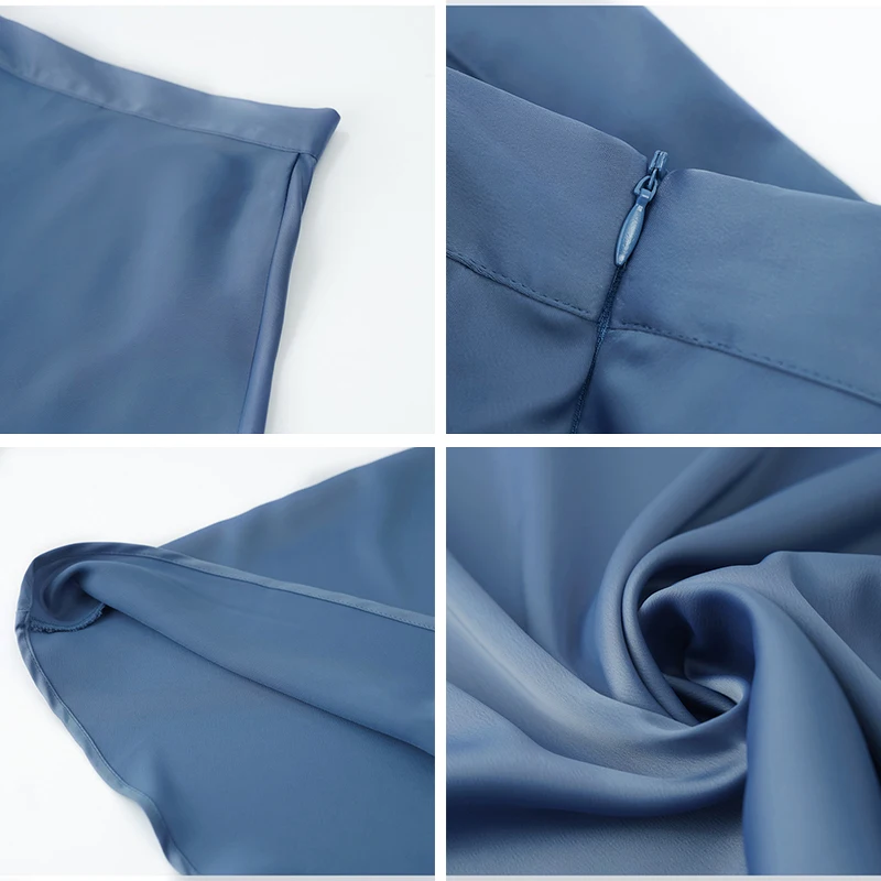 

Women's Skirt Korean Style A-line Satin Blue Black High Waist Ankle Length Woman Skirts Mujer Faldas Femme Jupes Saias Mulher