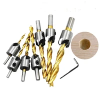 3 10mm 4 7pcs 5 flute hss countersink drill bit set titanium coated wood with hex key chamfer carpentry reamer woodworking end