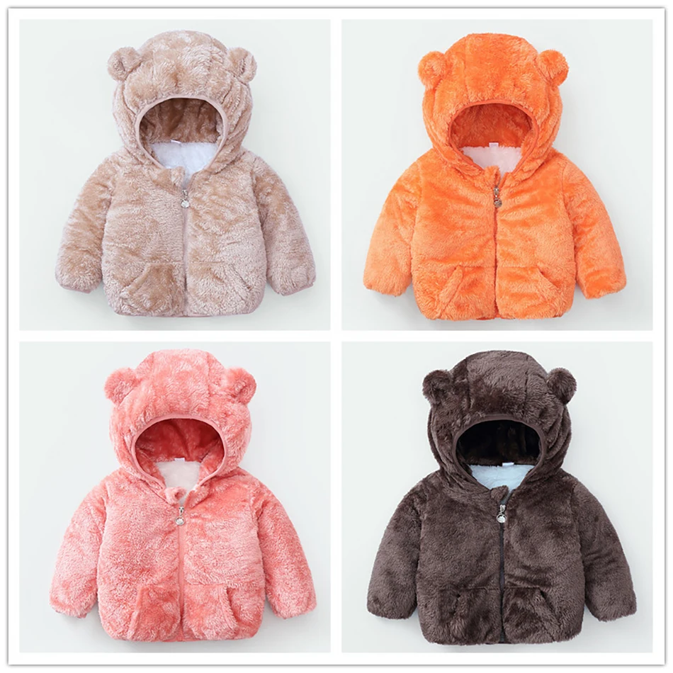 

Infant Boys And Girls Winter Fur Soft Fleece Jackets Cute Ears Thicken Coat Kids Warm Outerwear Snowsuit Children Clothes