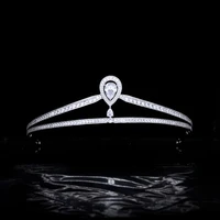 funmode simple design water drop tiaras bridal crowns cubic zircon hair accessory dress jewelry wholesale fc36