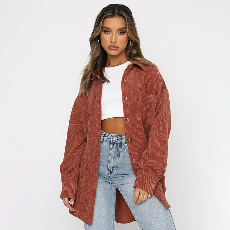 

Вельветовый женский кардиган, Осенние повседневные рубашки на пуговицах, отложной длинный рукав, однотонное Свободное пальто, модный элега...