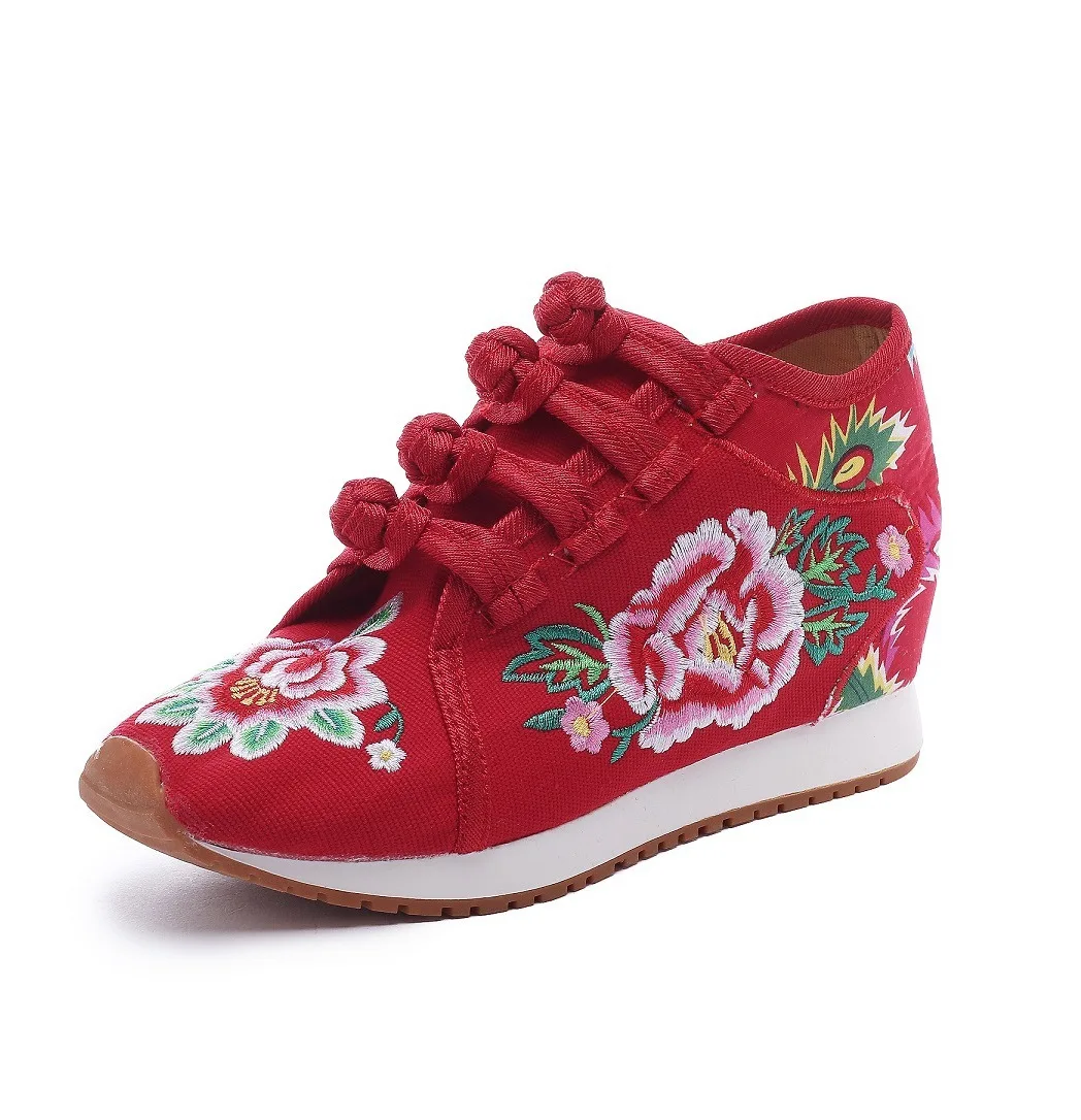 

Autumn and Winter New Fleece Women's Canvas Shoes Lace-up Embroidered plus Size Shoes