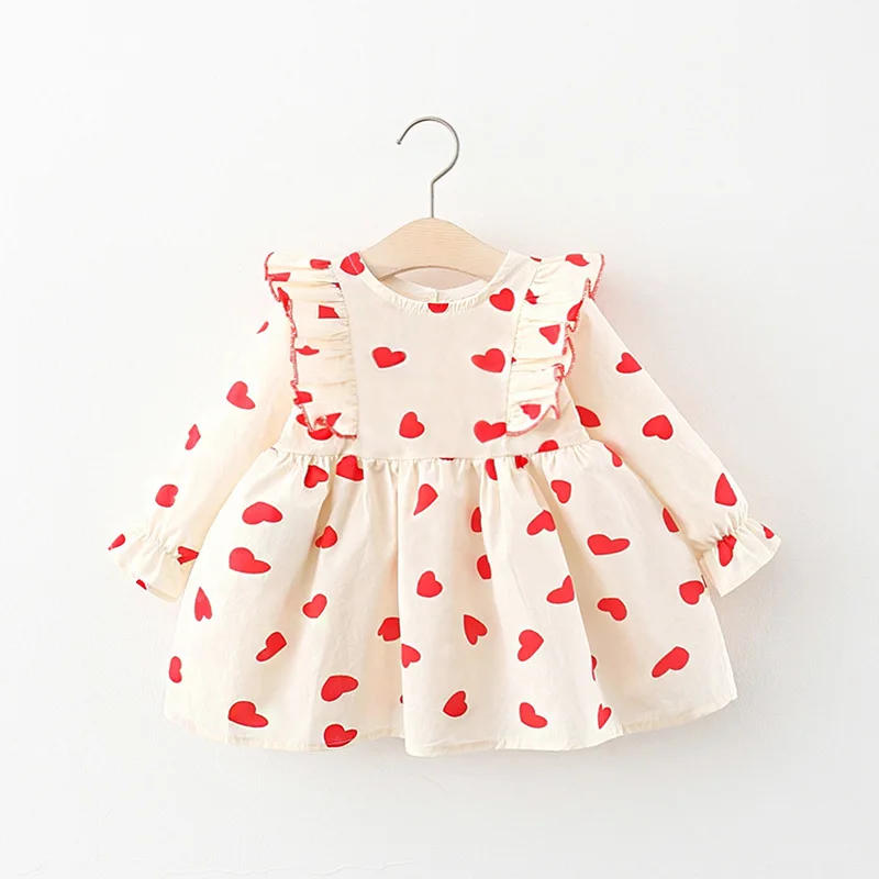 

Милое платье с длинным рукавом и принтом в виде сердца для маленьких девочек, осенне-зимняя одежда для маленьких девочек, От 2 до 3 лет г., Прям...