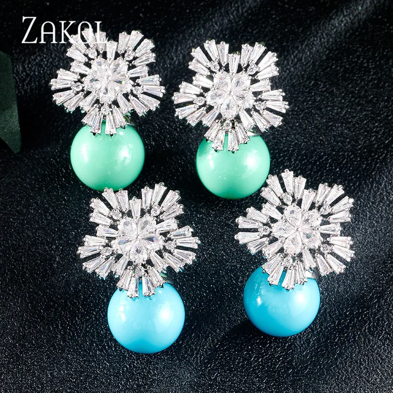 ZAKOL имитация жемчуга &amp циркониевая Снежинка Висячие серьги для элегантных