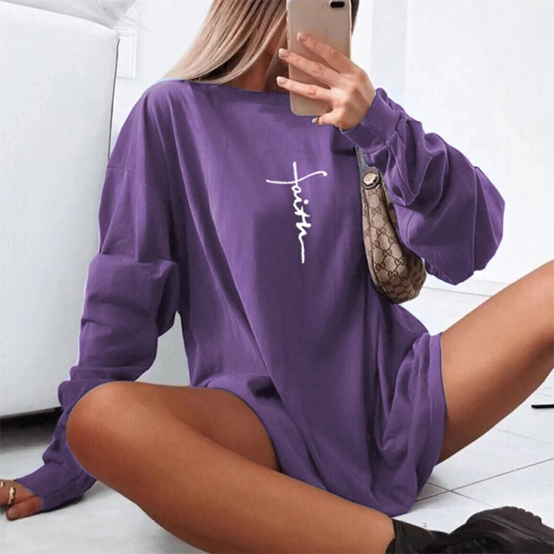

Casual Letter Print Women T Shirts Autumn Long Sleeve Loose Pullover Tops Vintage O Neck Plus Size Simple Tee Shirts Streetwear