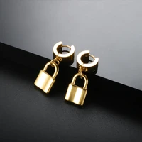 stainless steel hip hop style lock charm dangle earrings gold plated rock drop earrings for women men jewelry gifts