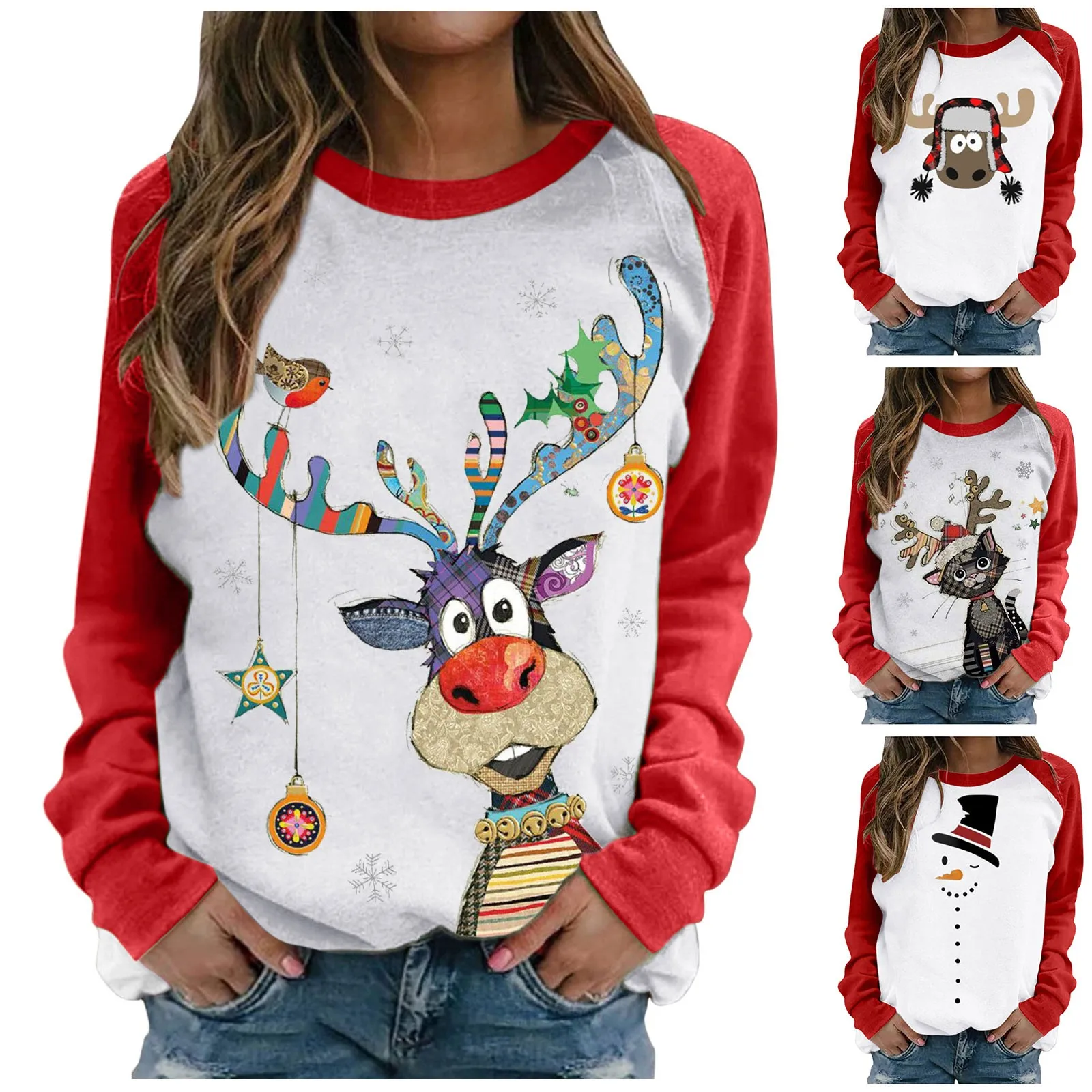 

Women's Fashion Top Shirts Print Long-sleeved O Neck Warm Sweatshirt Women's Print Sweatshirt Casual Blouse Pullover