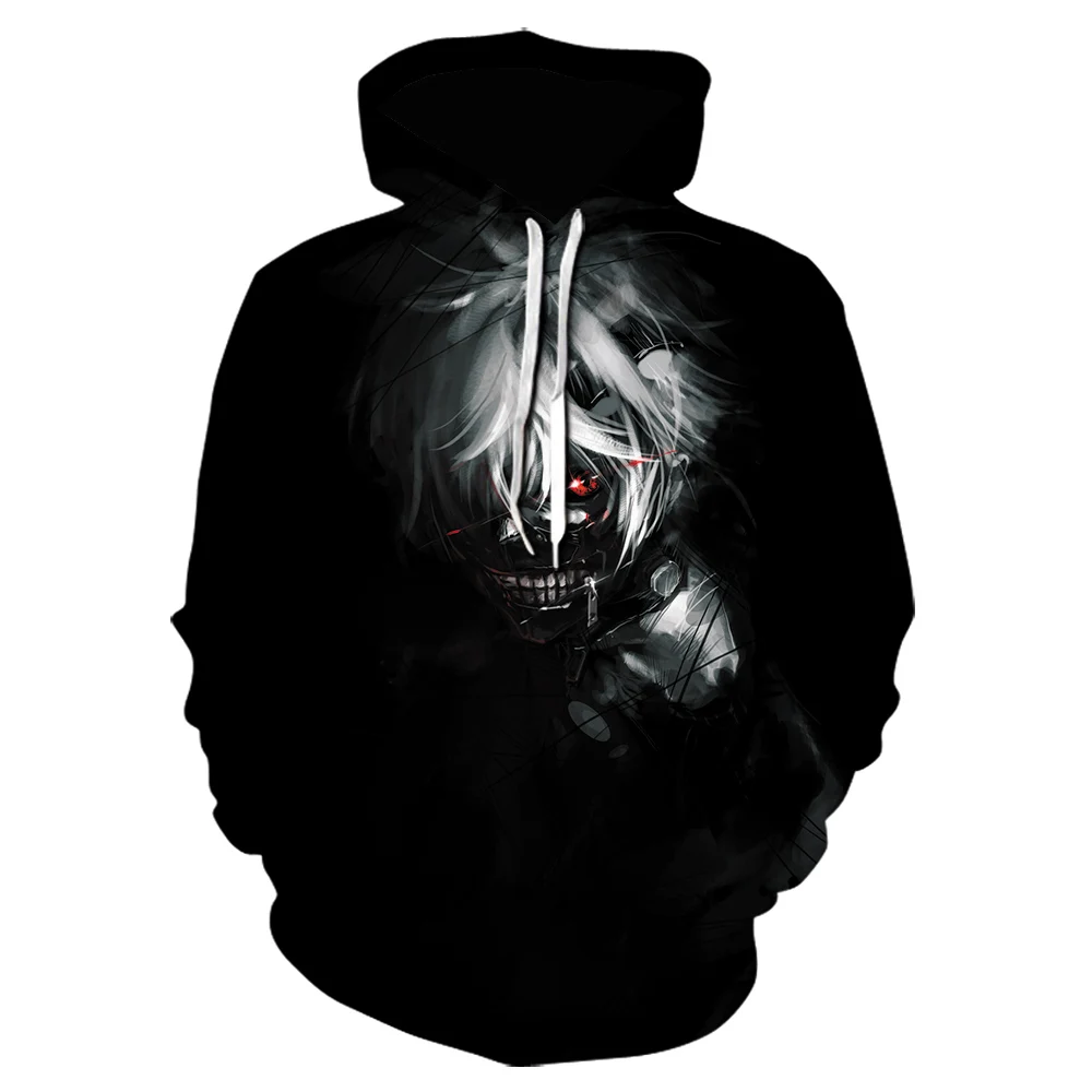 

2021 Hot-selling Men Japanese Anime 3D Printing Tokyo Ghoul Hoodies White Cool Handsome Hoodie Men Women Long Sleeve Sweatshirt