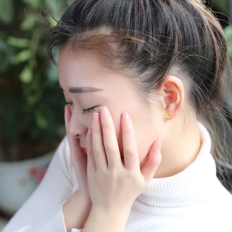 Серьги-гвоздики из серебра 100% пробы с желтой глазурью | Украшения и аксессуары