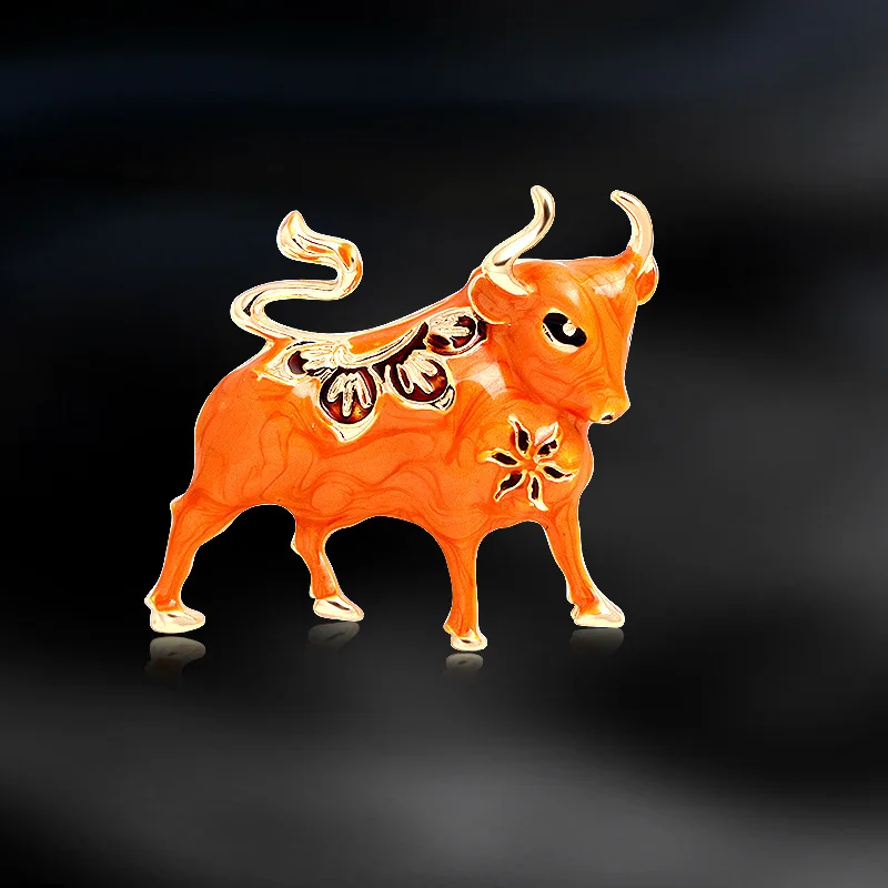 

Vintage Enamel Bull Brooch Pin for Women Men Realistic Sculpture Bull Body Lapel Pin Animal Jewelry Lead-free Bull Brooch JI3DF4