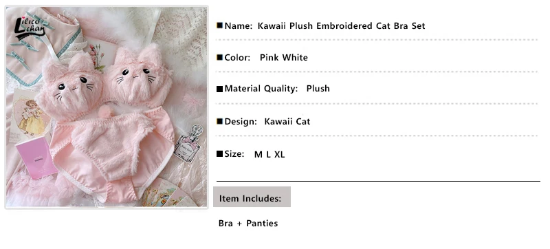 plus size underwear sets Japanese Kawaii Plush Women Bra Set Lovely Soft Student Lingerie Cute Cartoon Embroidery Cat Underwear Sexy No Steel Ring Set cute underwear sets