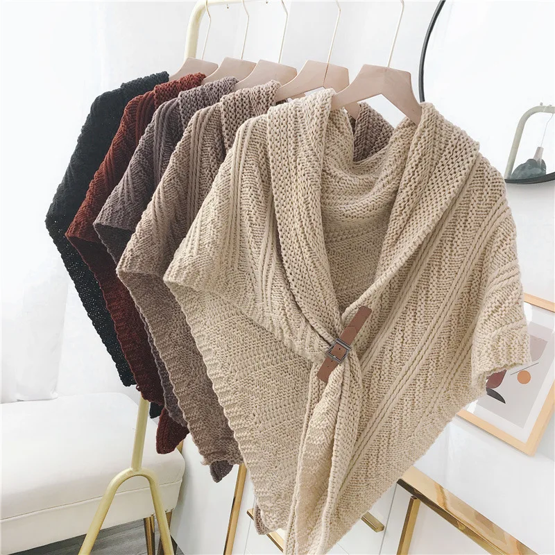 

2021 Fashion Women High Neck Batwing Crossed Poncho Winter Warm Coat Cloak Cape Solid Color Batwing Sleeve Thermal Hoodie Tops