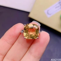 925 pure silver chinese style natural citrine womens noble elegant square adjustable large gem ring fine jewelry support detect