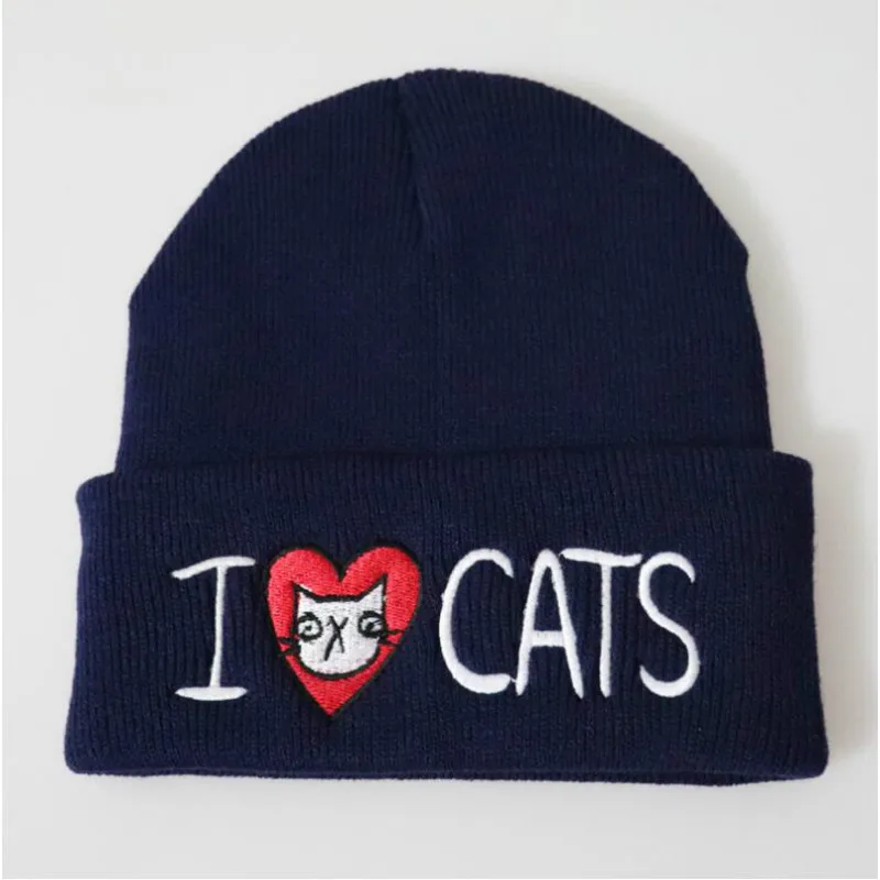Женская зимняя шапка с вышивкой I LOVE CATS уличная одежда в стиле хип хоп женская