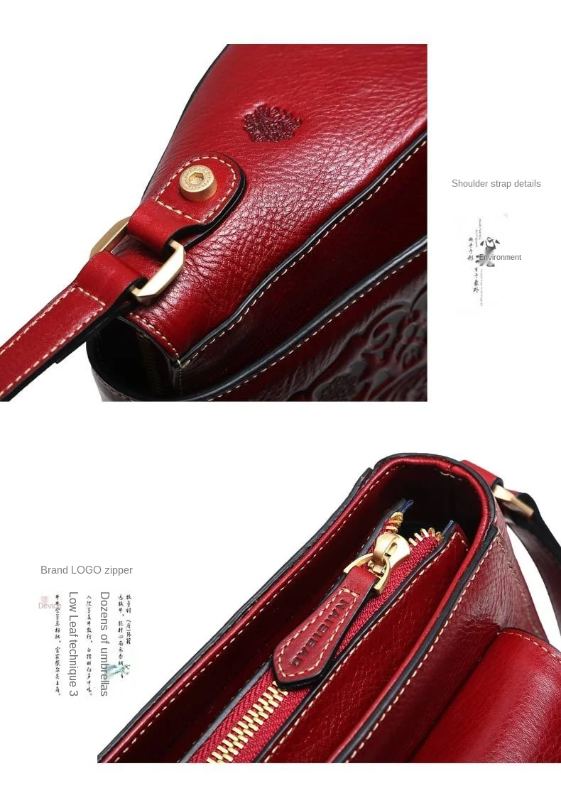 

New Retro First Layer Cowhide Diagonal Women's Bag Shoulder Large-capacity Bucket Bag Chinese Style Red Leather Bag