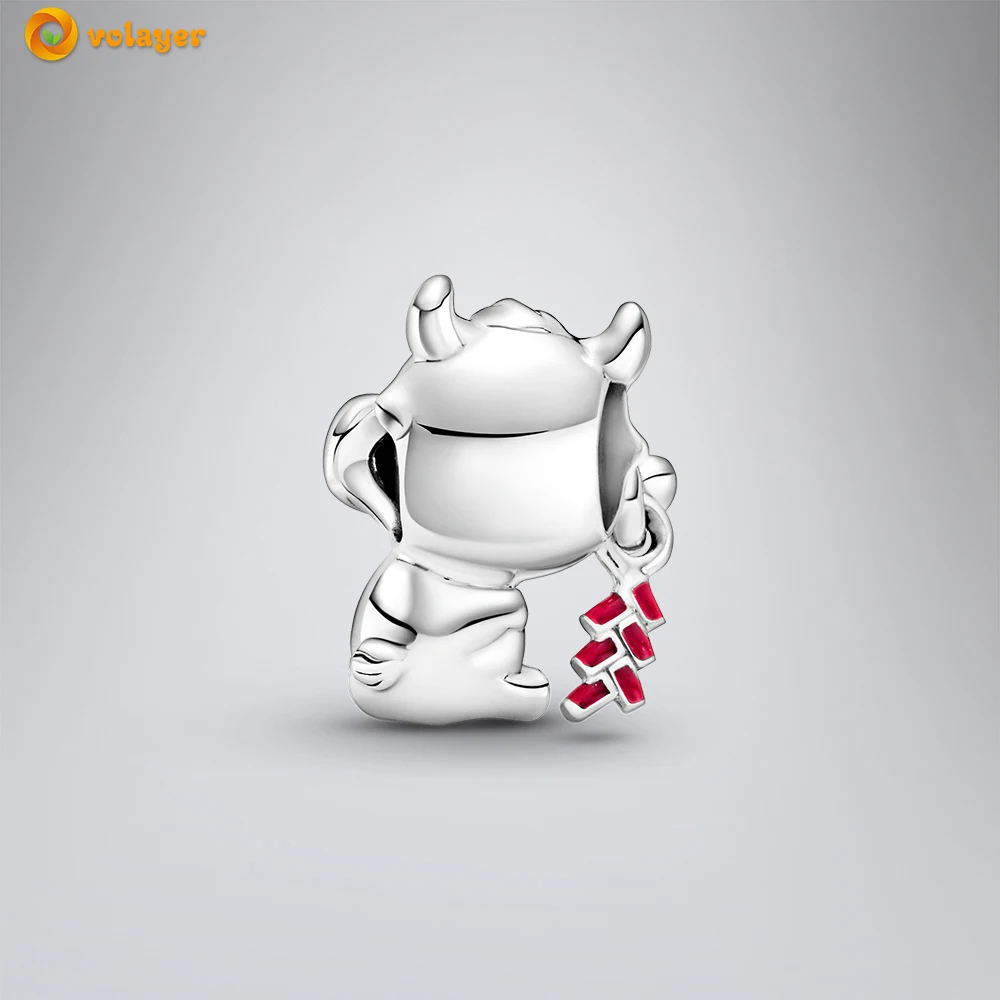 Volayer 925 Sterling Silver Cute Ox Charm fit Original Pandora Bracelets for Women Jewelry Making Birthday Gift | Украшения и