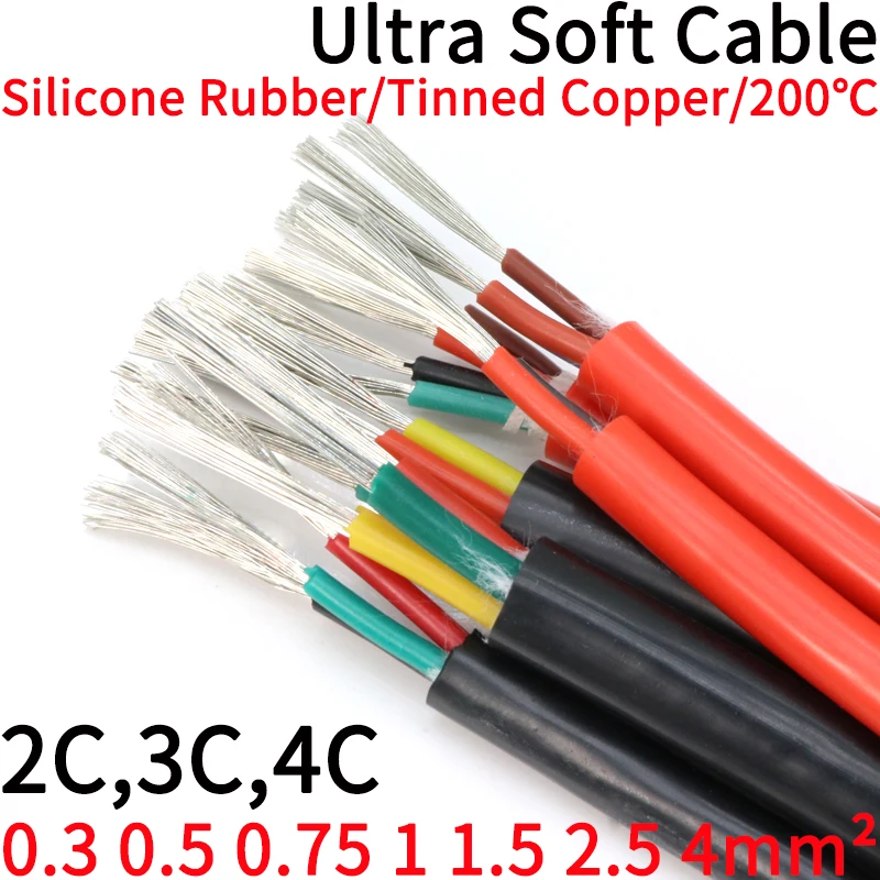 

Square 0.3 0.5 0.75 1 1.5 2 2.5 4mm Ultra Soft Silicone Rubber Cable 2 3 4 Cores Insulated Flexible Copper High Temperature Wire
