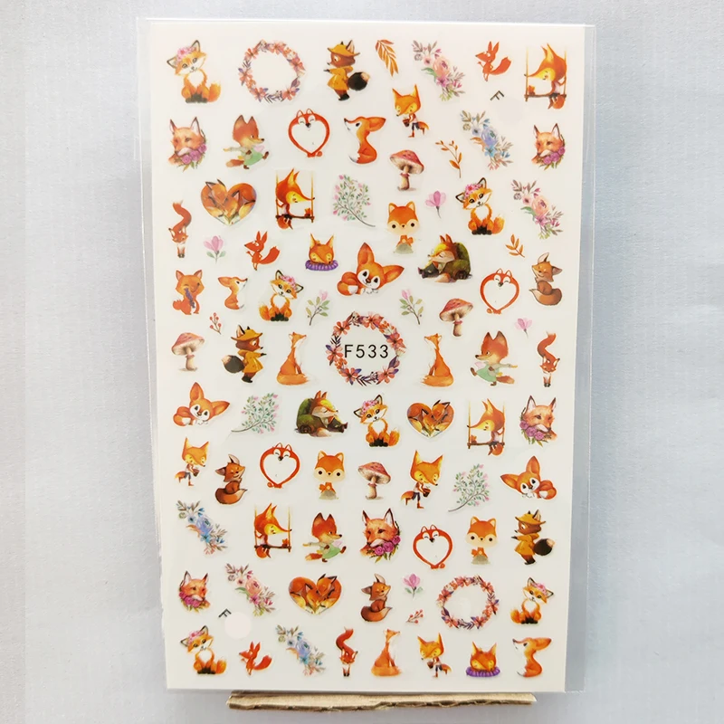 3D наклейки для ногтей интересный дизайн фольга лес животные цветы гриб клейкая