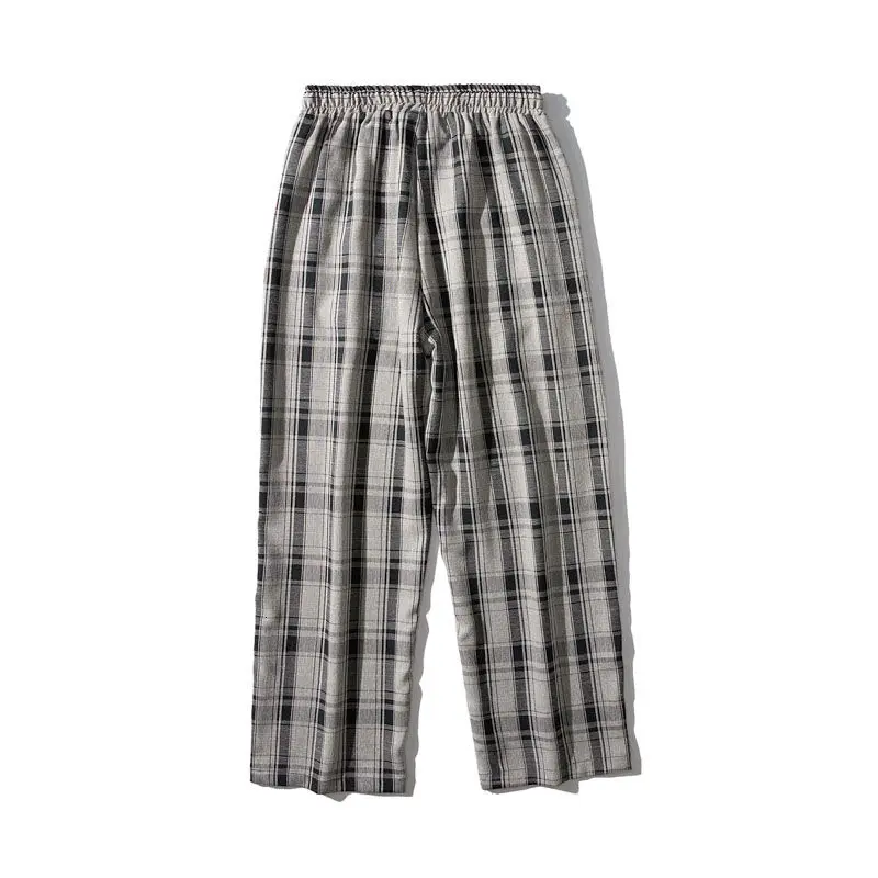 

Spring Summer Cotton Plaid Pants Men's Fashion Retro Casual Pants Men Streetwear Korean Straight Wide Leg Pants Mens Trousers
