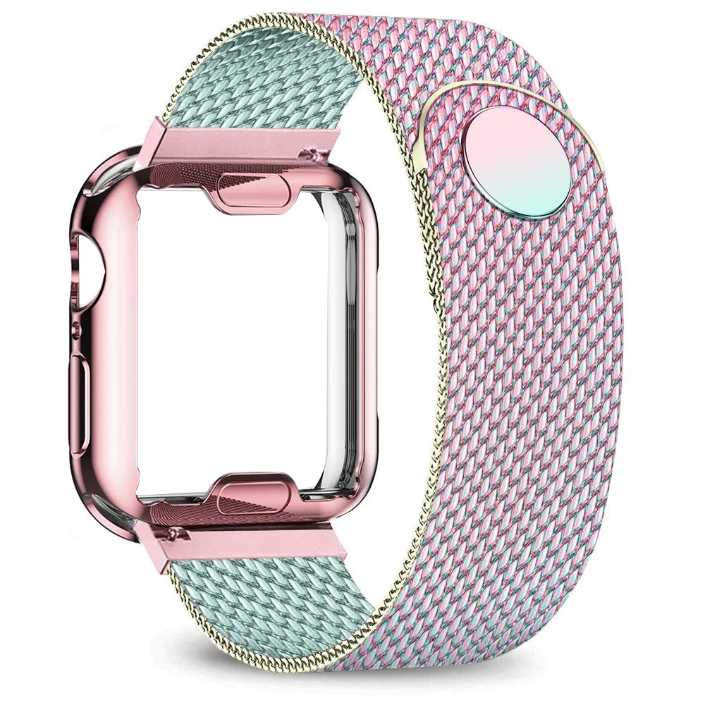 

Чехол и ремешок для Apple Watch band 40 мм 44 мм 38 мм 42 мм, чехол с покрытием и металлическим ремешком, браслет из нержавеющей стали для iWatch 6 5 4 3 2 se