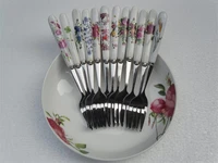 korean tableware bone china stainless steel fork middle fork 18cm creative lovely spoon ceramic set long handle